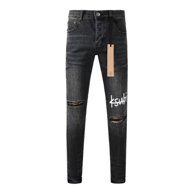 1:1 quality version Knee Logo Print Ripped Jeans 28700620