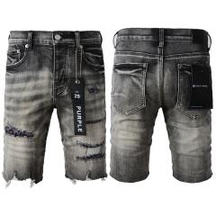 1:1 Quality PURPLE BRΑND Grey Leopard Denim Shorts