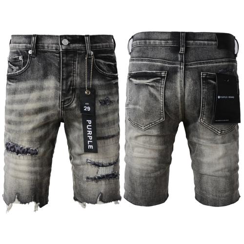 1:1 Quality PURPLE BRΑND Grey Leopard Denim Shorts