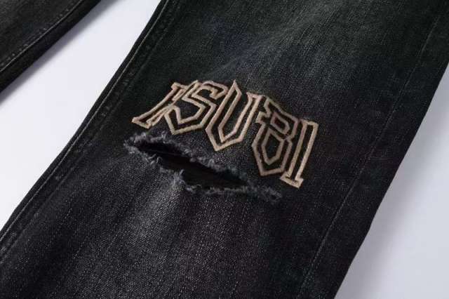1:1 quality version Hollowed-out embroidered logo ripped jeans 28694083
