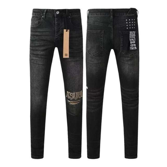 1:1 quality version Hollowed-out embroidered logo ripped jeans 28694083