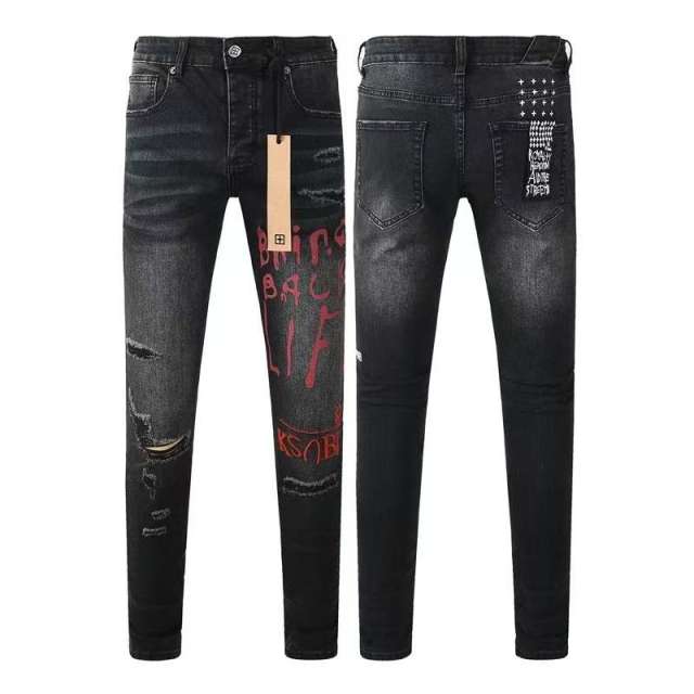1:1 quality version Red Letter Embroidery Hole Jeans 28700618