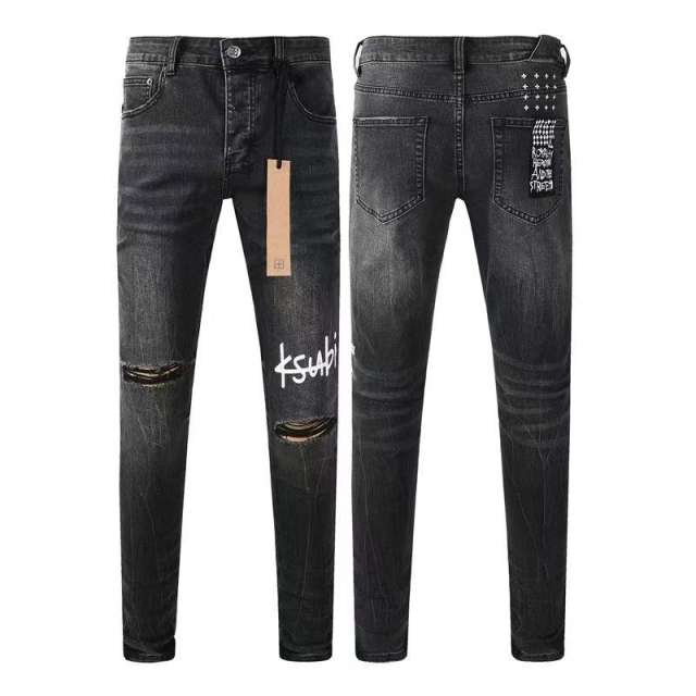 1:1 quality version Knee Logo Print Ripped Jeans 28700620