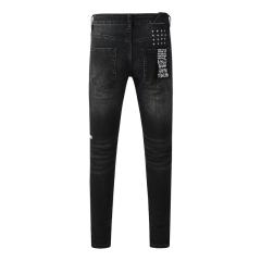 1:1 quality version Hollowed-out embroidered logo ripped jeans 28694083