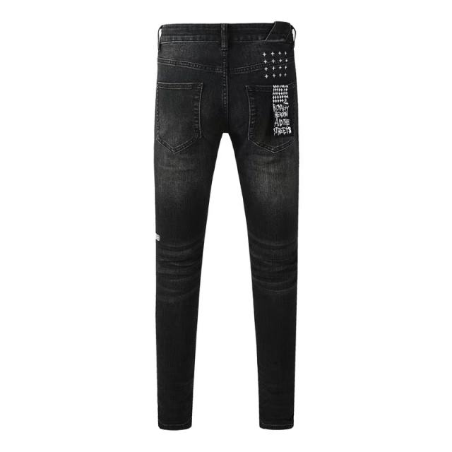 1:1 quality version Hollowed-out embroidered logo ripped jeans 28694083