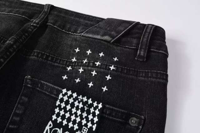 1:1 quality version Hollowed-out embroidered logo ripped jeans 28694083