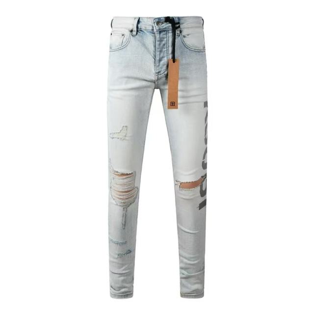 1:1 quality version Worn Hole Logo Printed Jeans 28700619