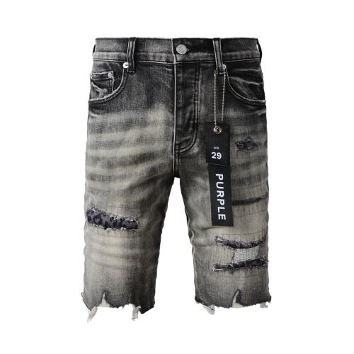 1:1 Quality PURPLE BRΑND Grey Leopard Denim Shorts