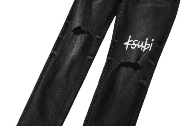 1:1 quality version Knee Logo Print Ripped Jeans 28700620