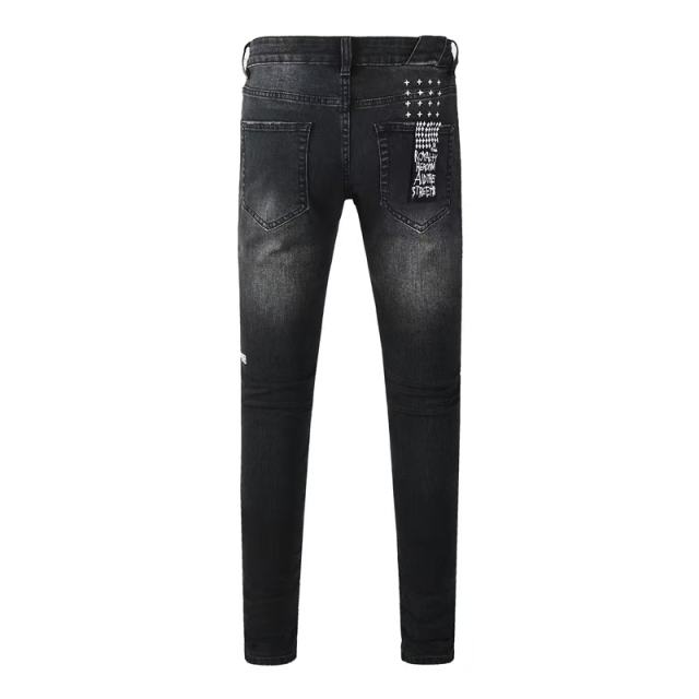 1:1 quality version Red Letter Embroidery Hole Jeans 28700618