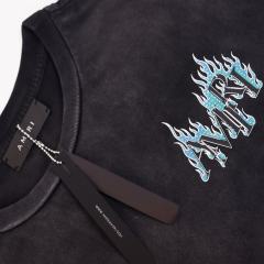 Flame Print Rhinestone Letter Washed Distressed T-Shirt Tee 2 colors 28979048