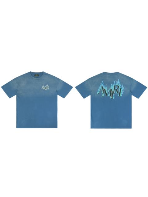 Flame Print Rhinestone Letter Washed Distressed T-Shirt Tee 2 colors 28979048