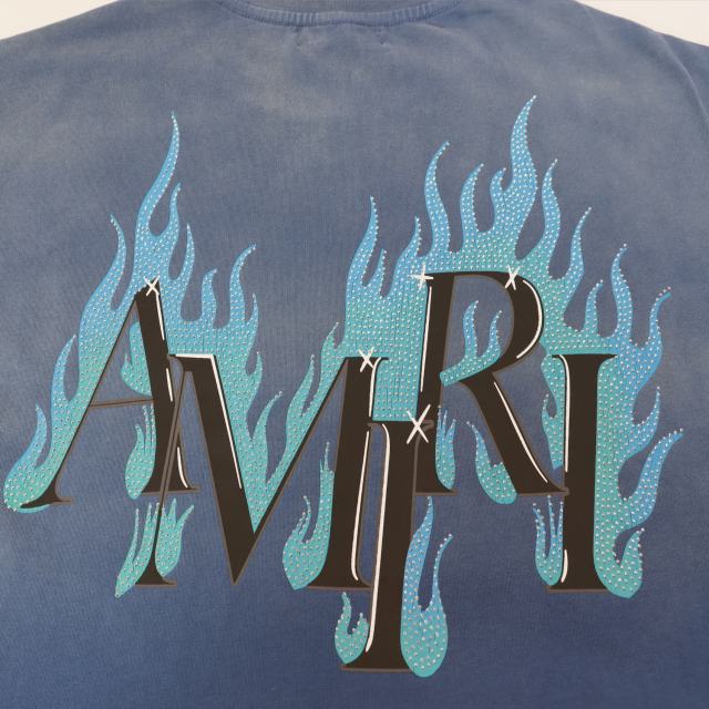 Flame Print Rhinestone Letter Washed Distressed T-Shirt Tee 2 colors 28979048
