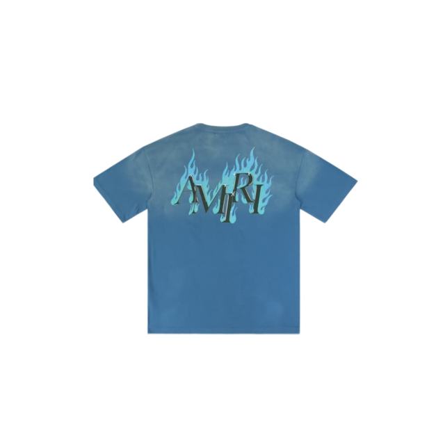 Flame Print Rhinestone Letter Washed Distressed T-Shirt Tee 2 colors 28979048