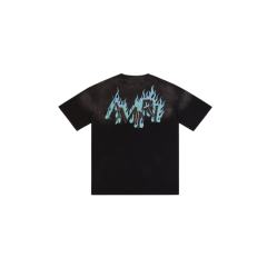 Flame Print Rhinestone Letter Washed Distressed T-Shirt Tee 2 colors 28979048