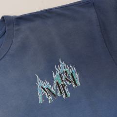 Flame Print Rhinestone Letter Washed Distressed T-Shirt Tee 2 colors 28979048