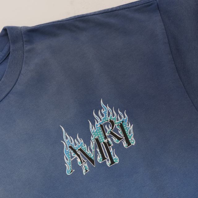 Flame Print Rhinestone Letter Washed Distressed T-Shirt Tee 2 colors 28979048