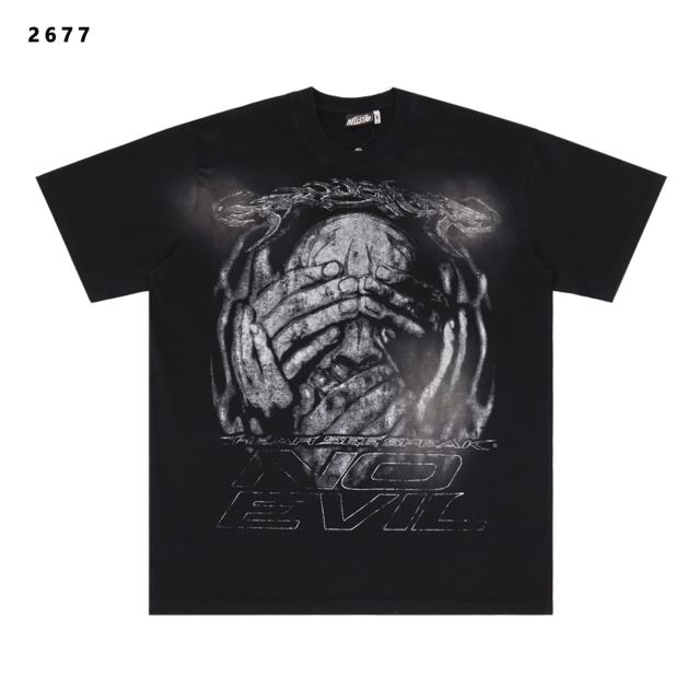 No Evil kull With Covered Eyes Print Washed T-Shirt Tee 28979130
