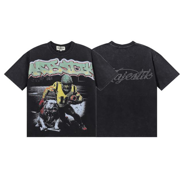 Bully Dog Skull Hotfix Rhinestone Print Washed Tee 28874476