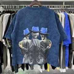 Suit Skull Friends Splash Ink Print Washed Tee 28874572
