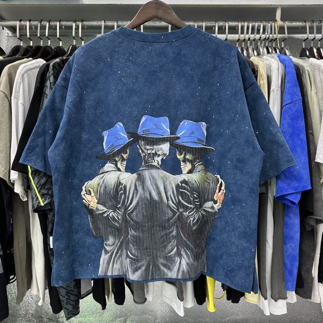 Suit Skull Friends Splash Ink Print Washed Tee 28874572