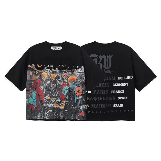 CD Skull Rhinestone Print Washed Tee 28874565