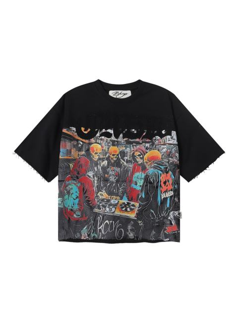 CD Skull Rhinestone Print Washed Tee 28874565
