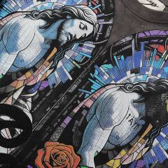 Stained Glass Jesus Splash Ink Rhinestone Print Washed Tee 28874563