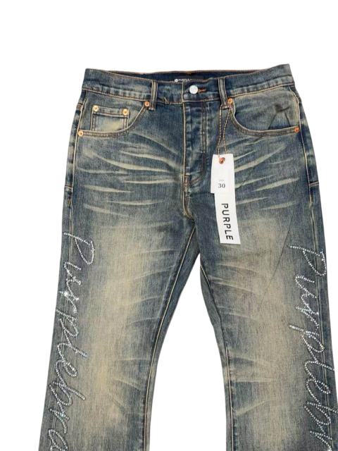 1:1 quality version Yellow Mud Wash Rhinestone Script Slightly Flared Jeans 28972586