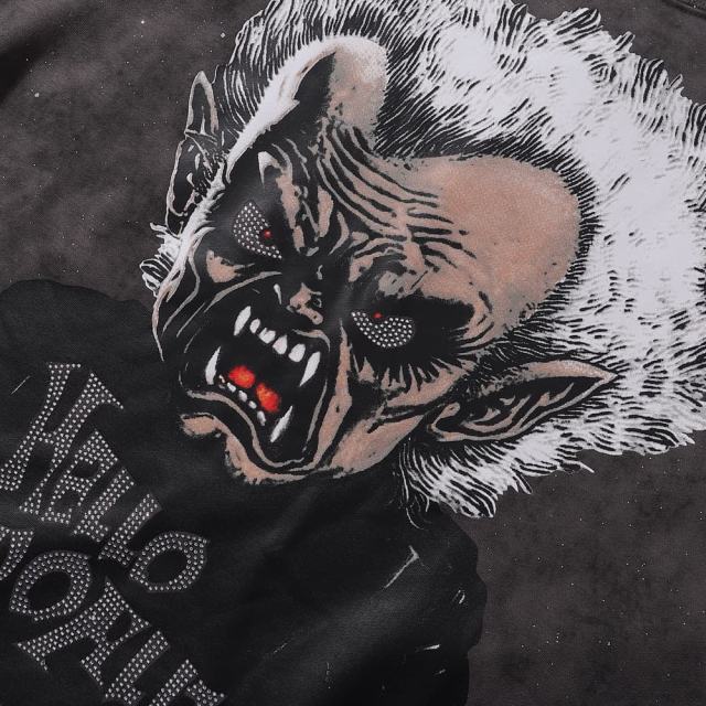 Evil Old Man Splash Ink Rhinestone Print Washed Tee 28874573
