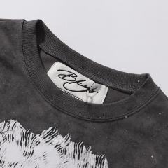Evil Old Man Splash Ink Rhinestone Print Washed Tee 28874573