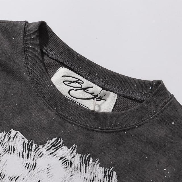 Evil Old Man Splash Ink Rhinestone Print Washed Tee 28874573