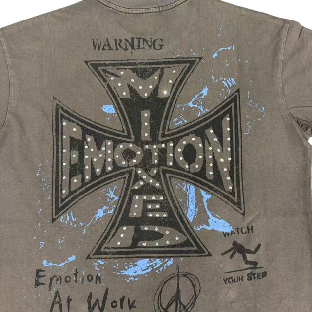 Rhinestone Angel Print T-Shirt -Letter Vintage Dark Brown Washed tee 28978803