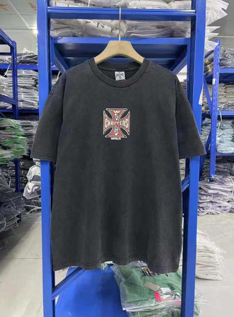 West Coast Choppers Washed Distressed Loose Retro Print Short Sleeve T-Shirt