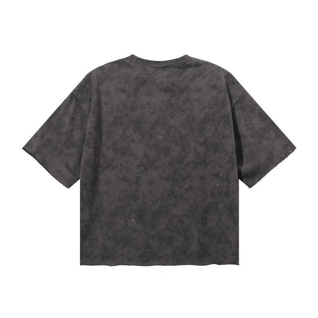 Evil Old Man Splash Ink Rhinestone Print Washed Tee 28874573