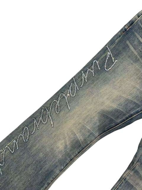 1:1 quality version Yellow Mud Wash Rhinestone Script Slightly Flared Jeans 28972586