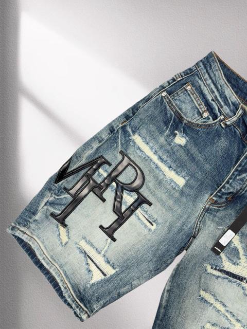 1:1 quality version Hollywood 3D Letter Embroidered Denim Shorts
