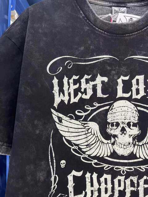 West Coast Choppers Skull Print Washed Distressed Tee