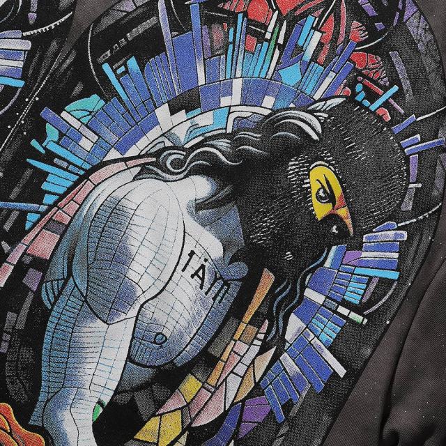 Stained Glass Jesus Splash Ink Rhinestone Print Washed Tee 28874563