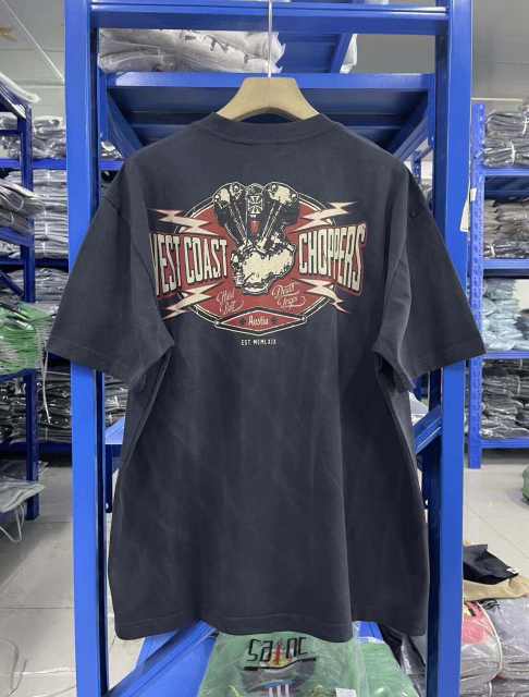 West Coast Choppers Motorcycle Print Washed Dyed Loose Casual T-Shirt