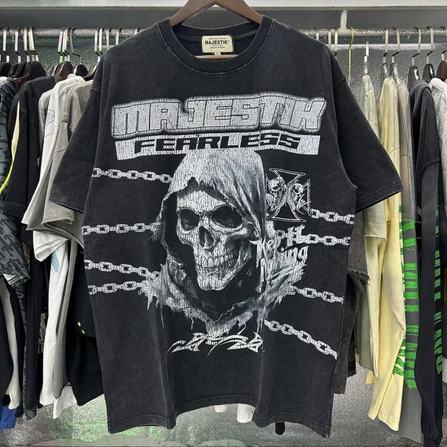 Grim Reaper Skull Chain Print Washed Tee 28874486