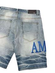 1:1 quality version Blue Leather Logo Patch Denim Shorts 28972419
