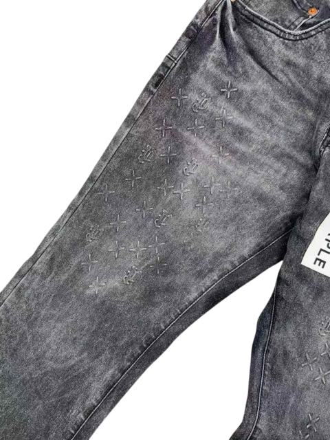 1:1 quality version Ash Gray Cross Pattern Embroidered Slightly Flared Jeans 28972587