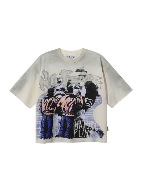 Street Art Rhinestone Print Washed Tee 28874567