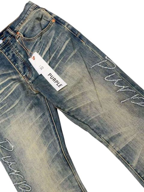 1:1 quality version Yellow Mud Wash Rhinestone Script Slightly Flared Jeans 28972586