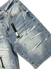 1:1 quality version Black Gray Logo Embroidered Ripped Denim Shorts 28972418