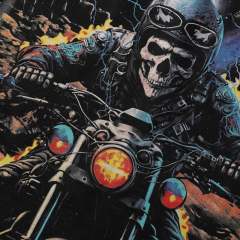 Skull Motorcyclist Splash Ink Rhinestone Print Washed Tee 28874568