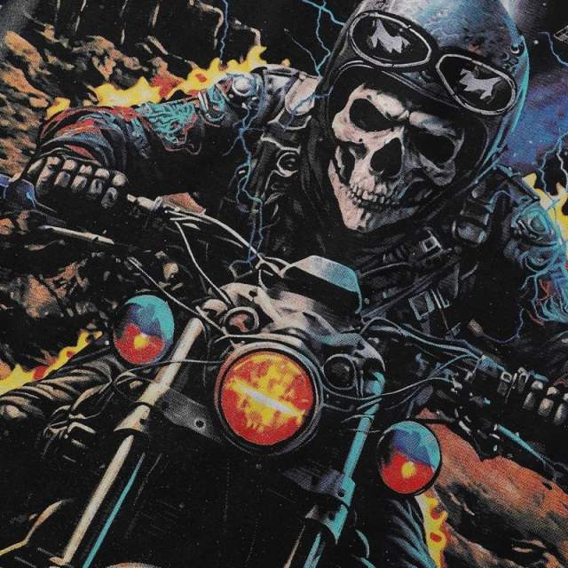 Skull Motorcyclist Splash Ink Rhinestone Print Washed Tee 28874568