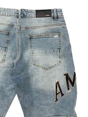 1:1 quality version Black Gray Logo Embroidered Ripped Denim Shorts 28972418