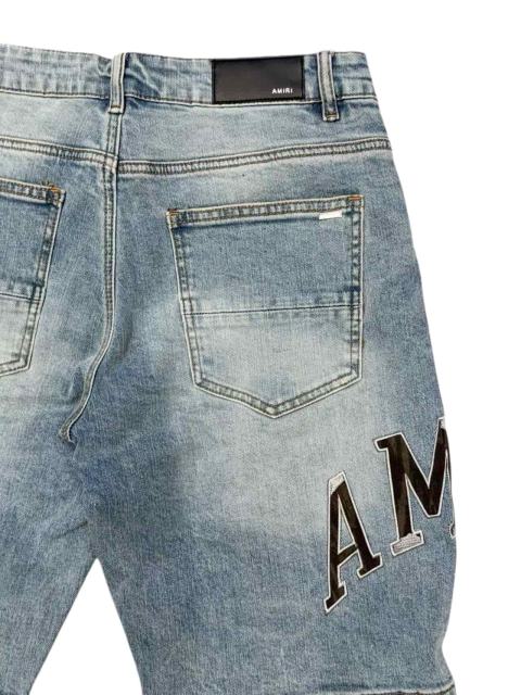 1:1 quality version Black Gray Logo Embroidered Ripped Denim Shorts 28972418